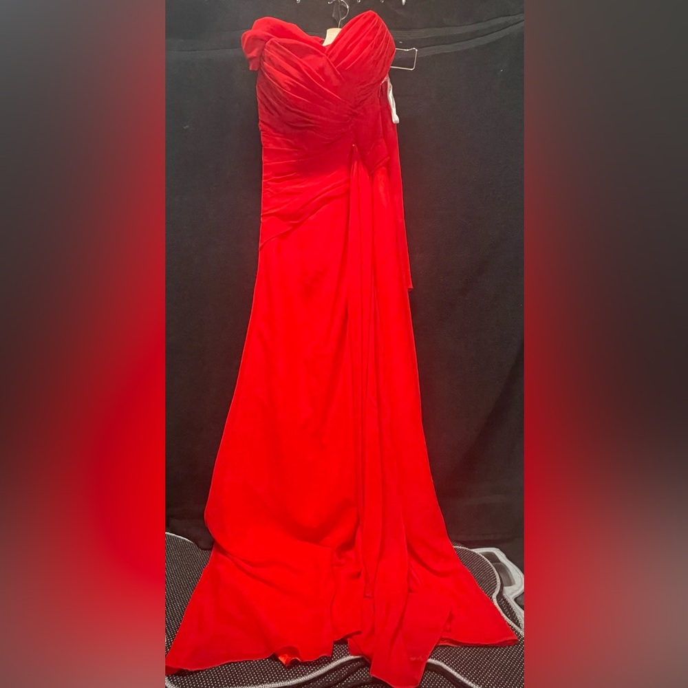 Red Ruched Sweetheart Strapless Gown